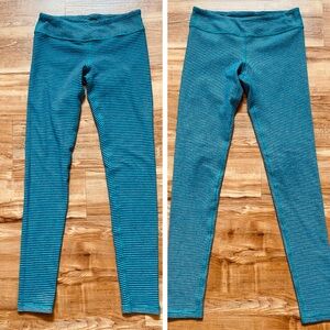 Ivivva Girl’s 12 Teal Blue Striped Herringbone Reversible Leggings Dance Skinny